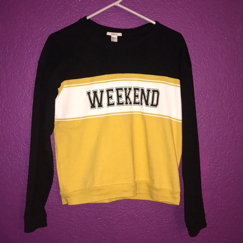 black & yellow “weekend” shirt from forever 21